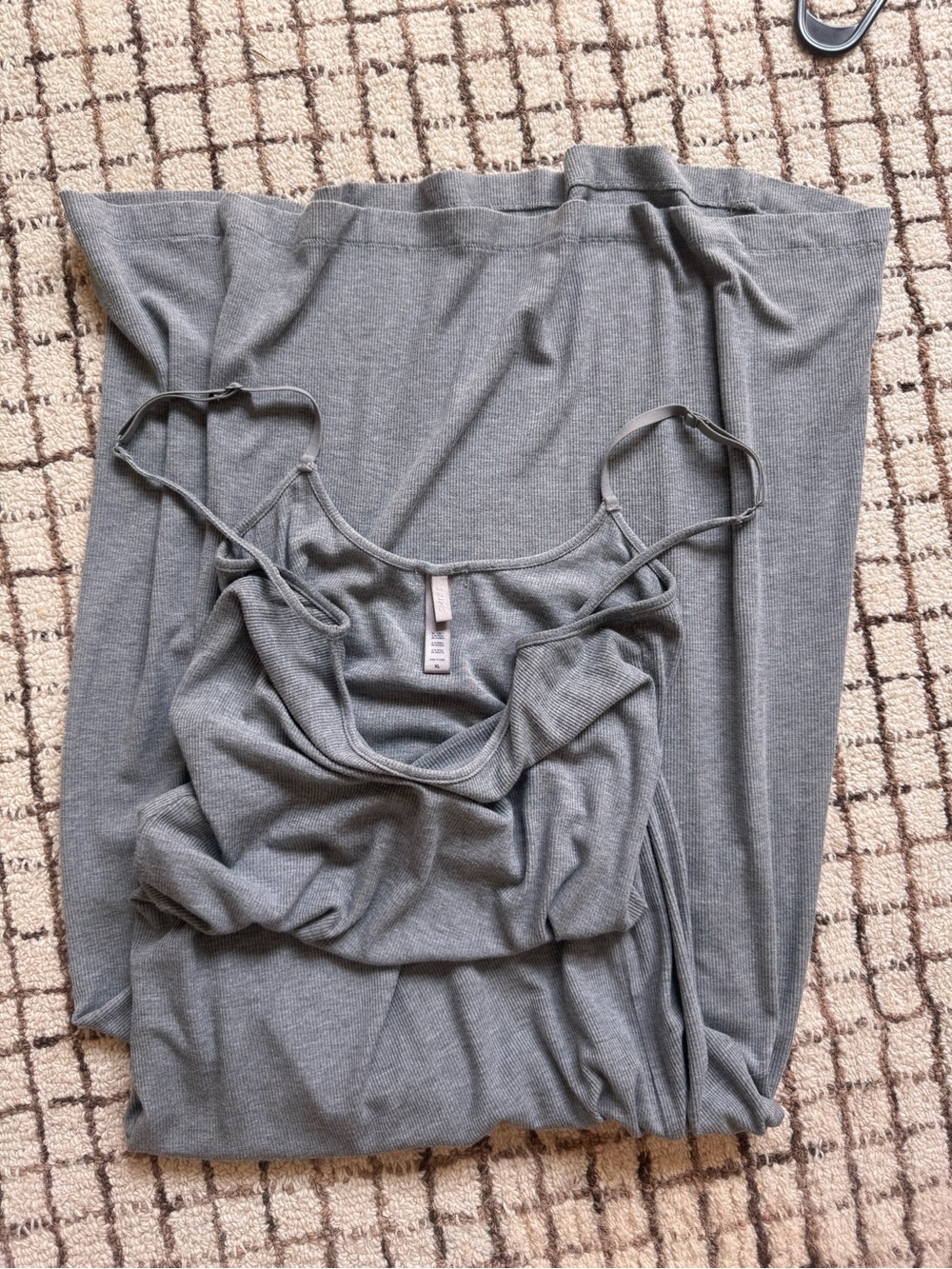 Skims Women's Gray Ribbed Slip Dress - Comfortable Sleepwear